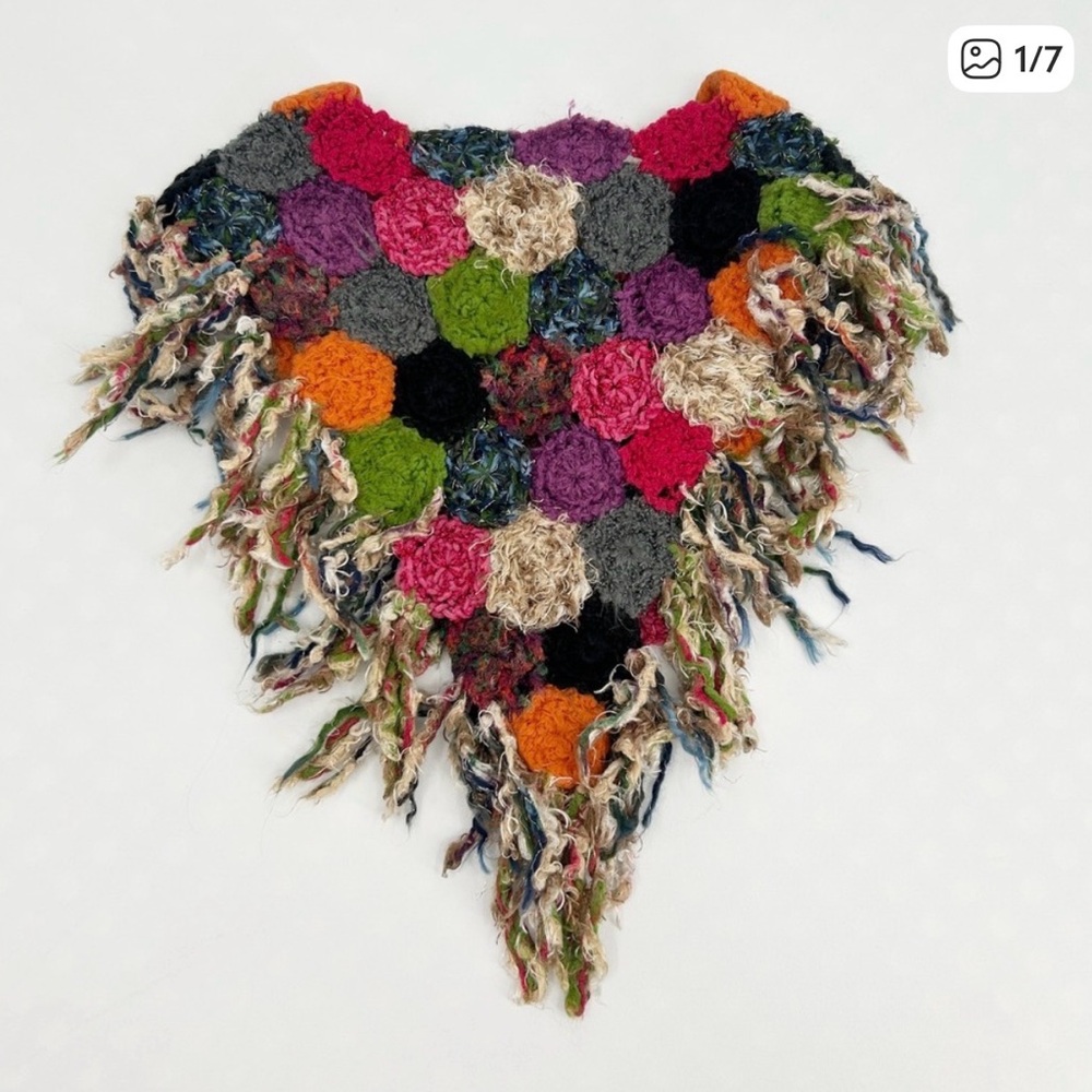 Peace of Cake Girls Handmade Crochet Poncho Vest Colorful Boho Fringe Size 4-6X‎
